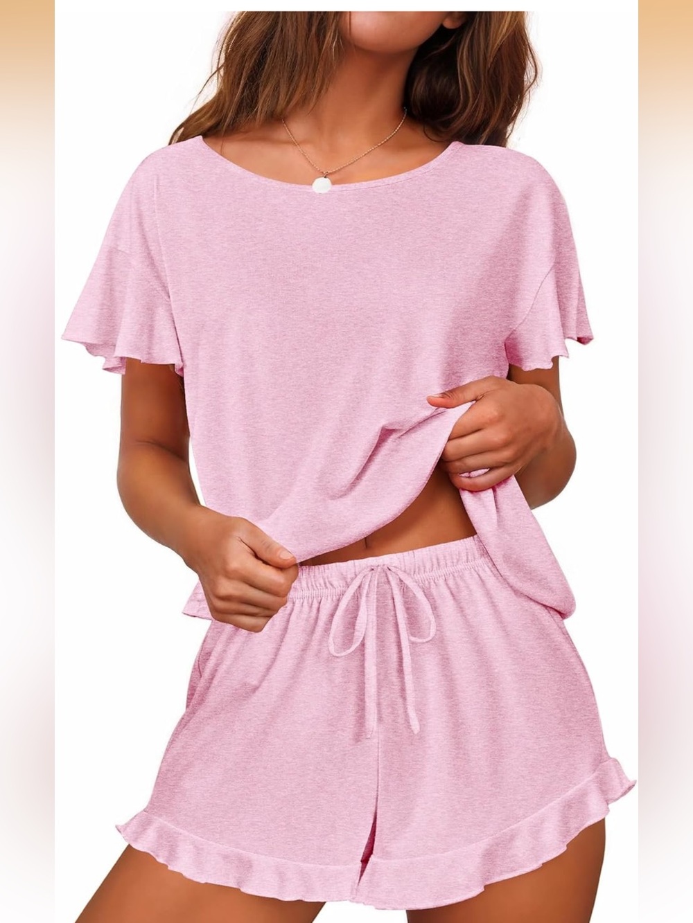 Light Pink Ruffle Short Pajama Set